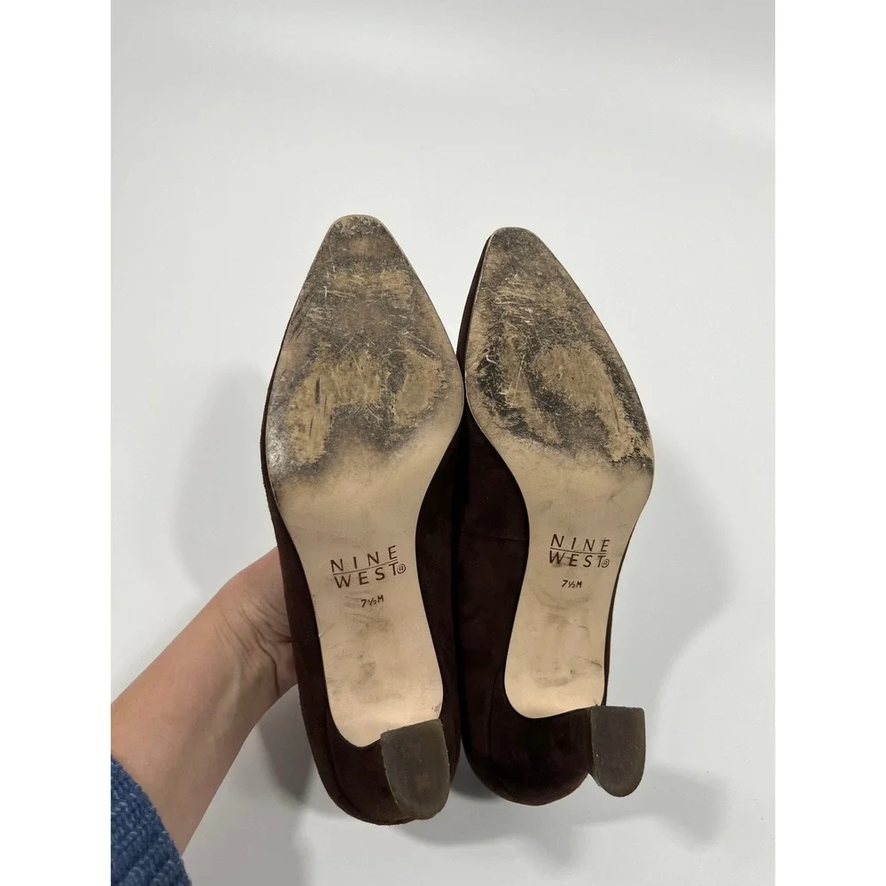 Nine West Womens Heels 7.5 Brown‎ Pointed Toe Chic Minimalist Gala Wedding Guest
